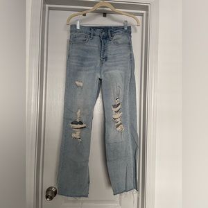 High rise straight leg jeans with rips